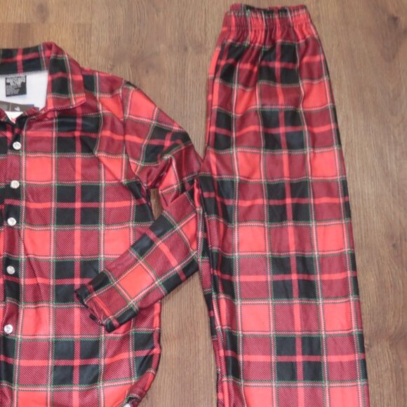 NWT Boys Quad Seven Black Red Holiday Plaid Flannel Pajamas Set Christmas 16/18 - Picture 3 of 3